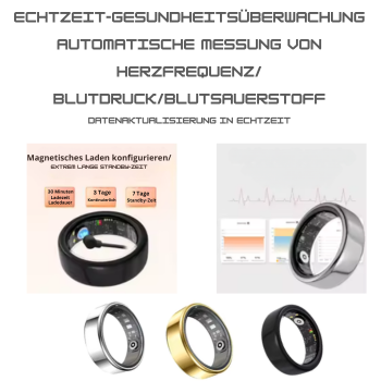 Smart Ring Männer Frauen Herzfrequenz- und Blutsauerstoffmonitor Smartring IP68 & 5ATM Wasserdicht, Multi-Sport-Modus